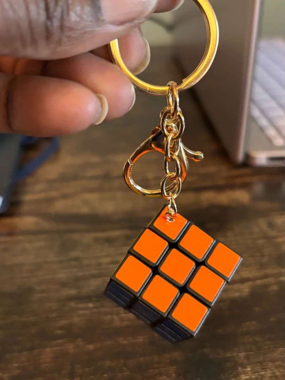 Mini Rubik-Style Cube Keychain in Orange, Blue, White & Yellow